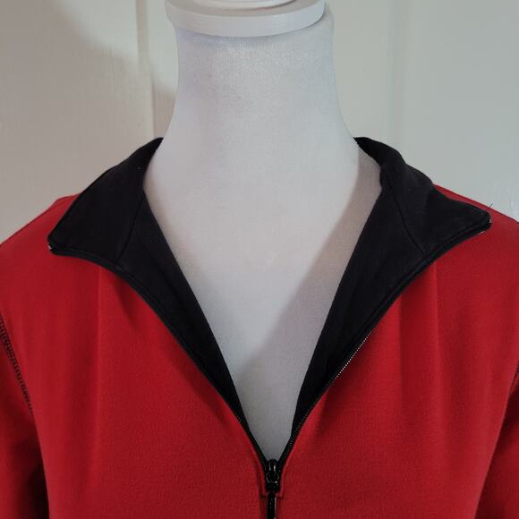 Chico's Size 0 US S Weekends Pullover Red Black Henley 1/4 Zip Sweatshirt Casual - Picture 9 of 10